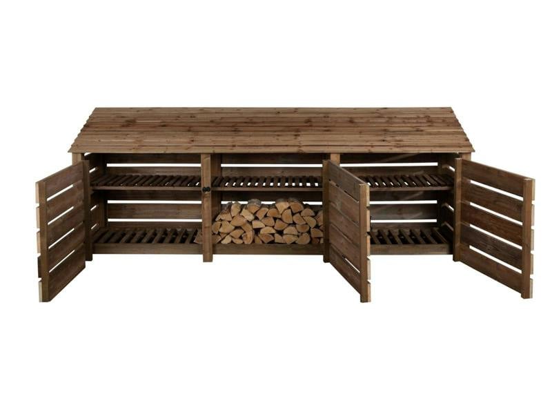 Arbor Garden Solutions Slatted Wooden Log Store with Doors and Shelf W-335cm, H-126cm or 180cm, D-88cm - Brown Finish