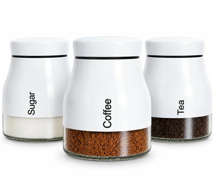 ATEK 3 Piece Tea Coffee Sugar Canister Set Kitchen Storage Jars White
