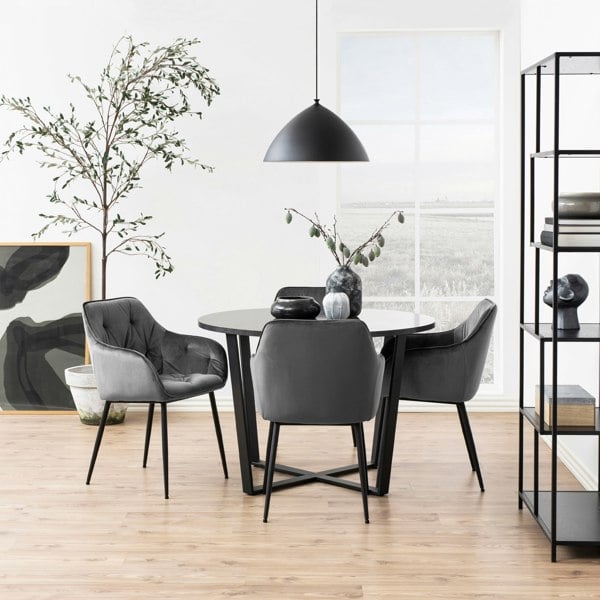 Furniture To Go Amble Round Dining Table with Black Marble Melamine Top & Black Legs