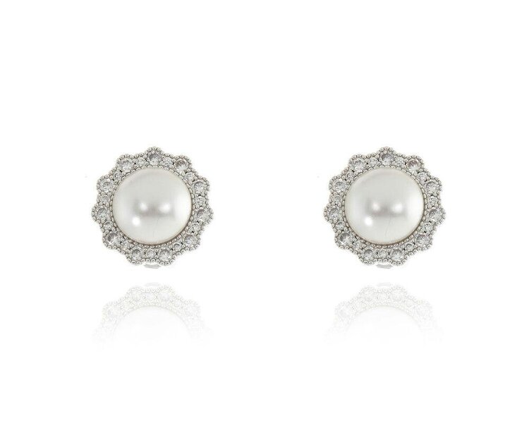 Cachet London Florantine Pearl Silver Clip on Earrings