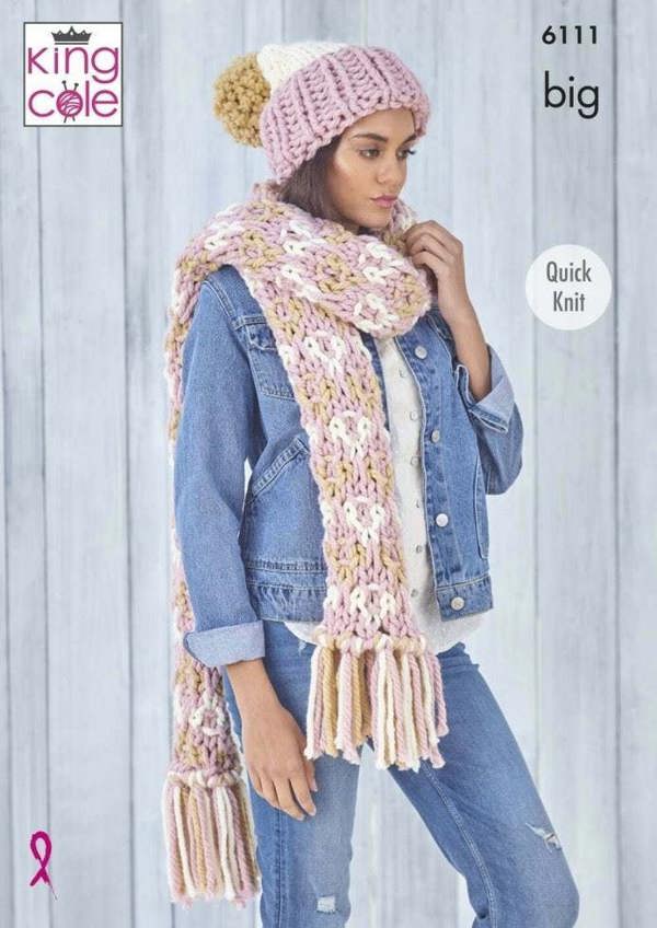 King Cole Big Value Big Knitting Pattern 6111, Headwear, Scarves for Women, One Size - Easy