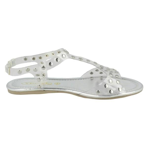 Spot On Ladies Spot On Flat Studded Jelly Sandal