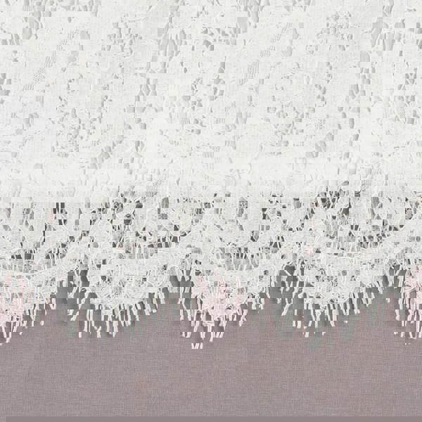 Close-up of white lace fabric on a grey background