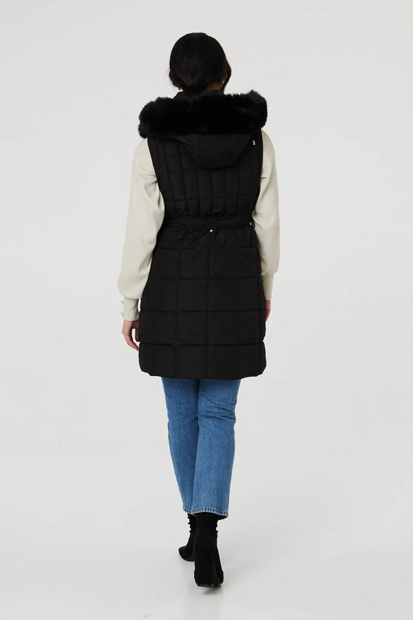 Izabel London Faux Fur Hood Textured Puffer Jacket