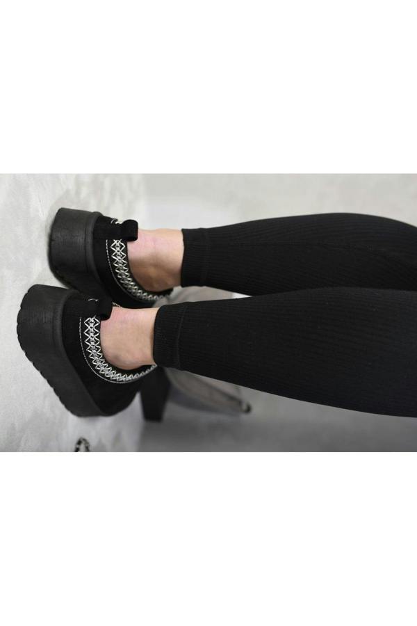 Jolene Aztec Detail Low Ankle Platform Slipper Boots - Black
