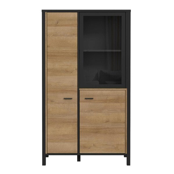 Wyld Haus Egtved Black and Natural Oak Wood Effect Small Display Cabinet 2 Doors 1 Shelf
