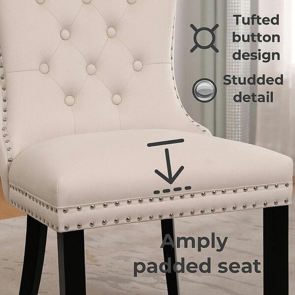 Neo Set of Four Studded Natural Velvet Dining Chairs with Ring Knocker Detail