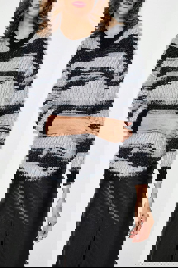 Grey | Zebra Print Textured Relaxed Jumper
