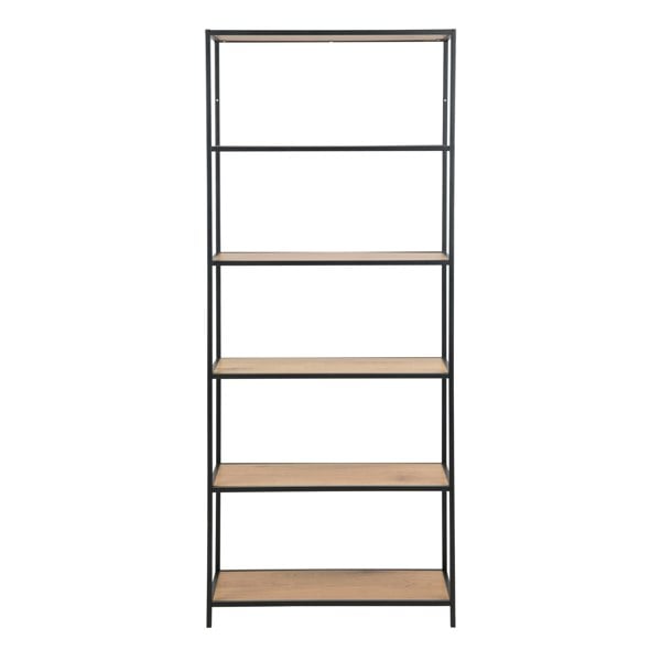 Furniture To Go Seaford Tall Black Metal Bookcase with 5 Shelves in Oak