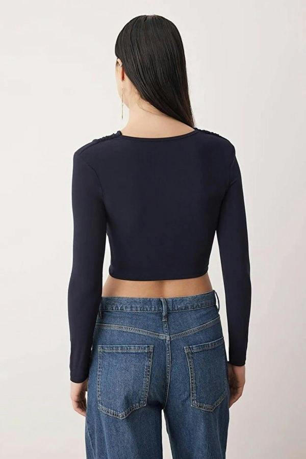 WOVCOR Buckle Detail V-Neck Knit Party Blouse