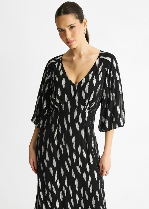 Gini London Black Viscose Clipped Balloon Sleeve Maxi Dress