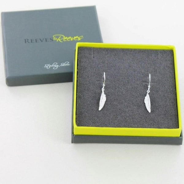 Sterling Silver Feather Drop Earrings - Reeves & Reeves