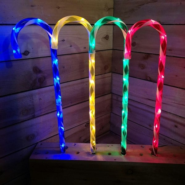 Samuel Alexander 4pcs 62cm Premier Outdoor Multicoloured Christmas Candy Cane LED Path Lights for Garden