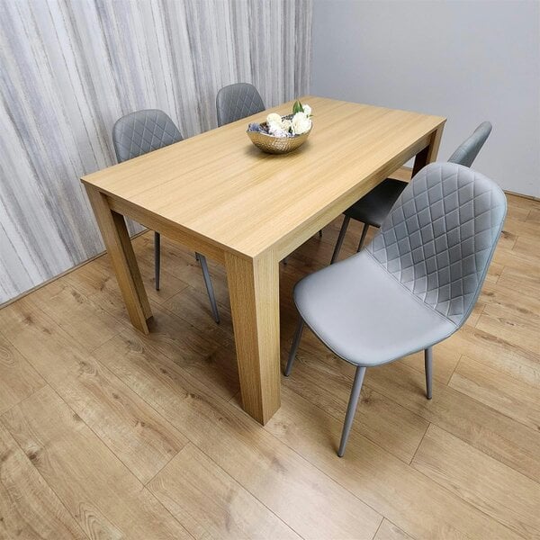 Kosy Koala Dining Set of 4 Oak Effect Dining Table and 4 Cream Gem Patterned Stitiched Chairs