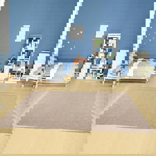 Beige Low Pile Area Rug Plain Design non-shedding