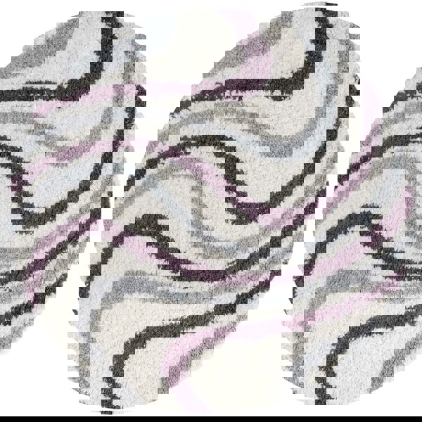 Moodi Shaggy Grey/Purple rug, striped design, soft pile | THE RUGS
