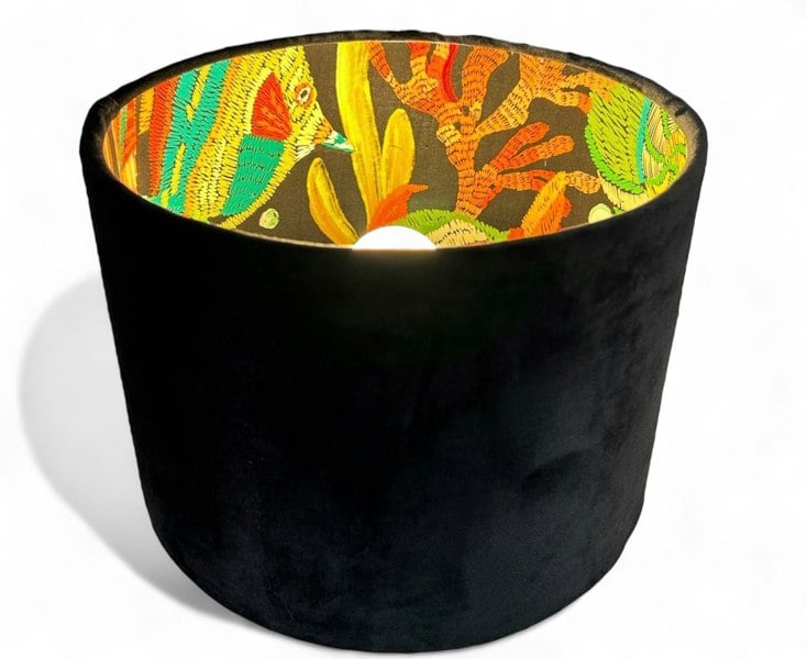 Lampshades By Hannah Black Velvet Lampshade Under the Sea lining