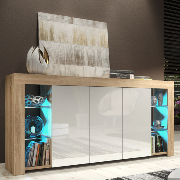 Mex Furniture Exclusive 164cm Modern Sideboard TV Unit Display Cabinet Cupboard High Gloss Doors