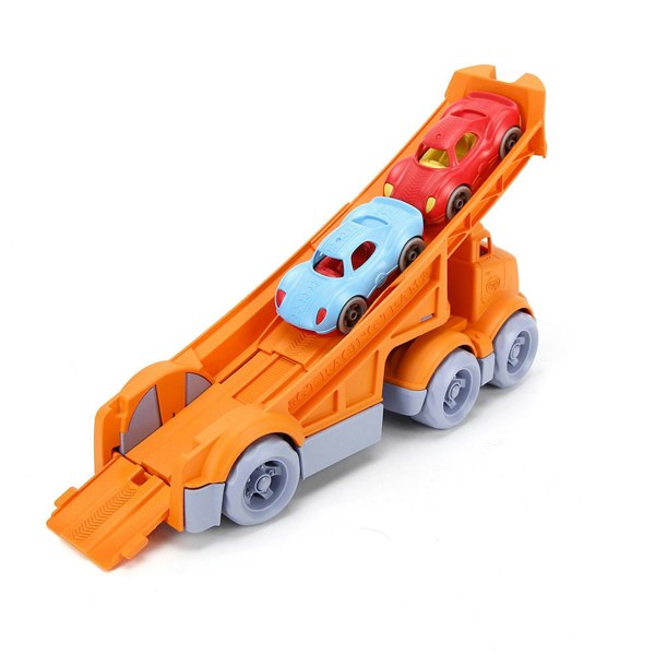 Green Toys Racing Truck with 2 Race Cars - Made From 100% Recycled Plastic