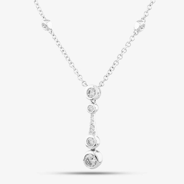 T. H. Baker 18ct White Gold 0.56ct Brilliant Cut Diamond Dropper Bar Necklace LG250/NA