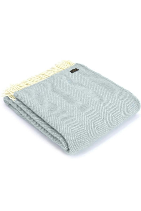 HomeSpace Direct Fishbone Duck Egg Blue Wool Throw