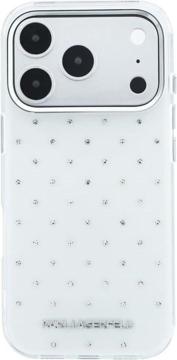 Karl Lagerfeld IML Rhinestones Allover and Electroplated Logo Case for iPhone 17/18 Pro Max 6.9" White - KLHCP18X6HCRDKLH
