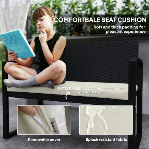Wyld Haus Lalepa Black Rattan Beige 2 Seater Outdoor Garden Bench