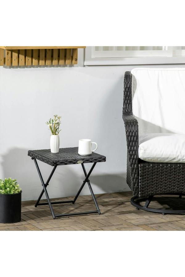 Dyzi Folding Rattan Garden Coffee Table Square 40x40cm Black