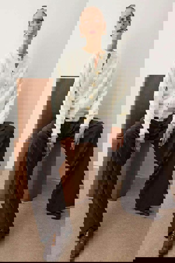 WOVCOR Soft-Textured Knit Cardigan with Button Detail and Balloon Sleeves