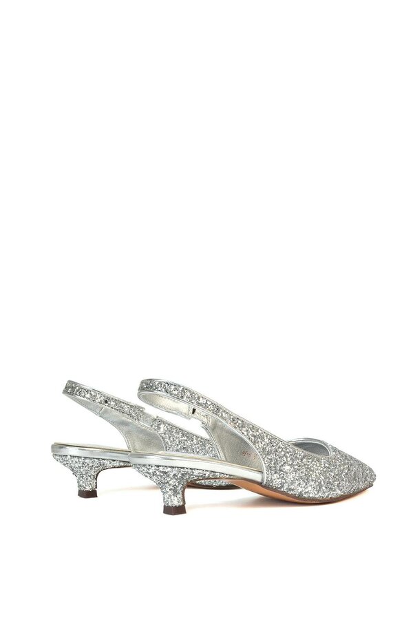 XY LONDON Pointed Toe Glitter Slingback Kitten Heel Court Shoes