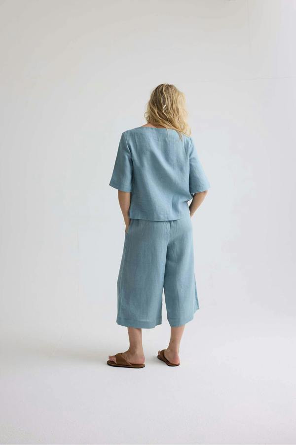Pretty You London Relaxed Linen Colette Trousers In Blue Haze