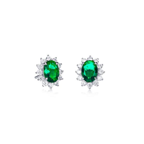 namana 925 Sterling Silver Green Cubic Zirconia Oval Halo Stud Earrings