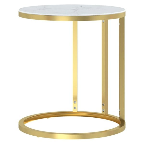 Berkfield Side Table Gold and White Marble 45 cm Tempered Glass