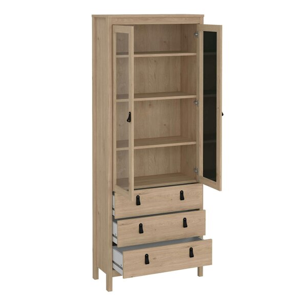 Wyld Haus Wildberry Natural Oak Wood Glass China Cabinet 2 Doors 3 Drawers