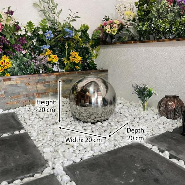 Tranquillity Water Features 20cm Stainless Steel Sphere Modern Metal Water Feature