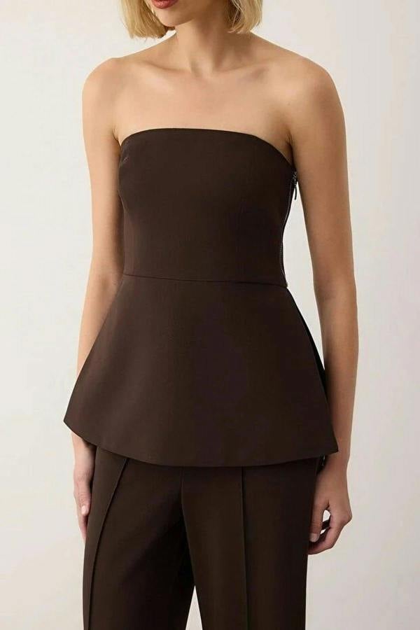 WOVCOR Strapless Flowy Woven Blouse with Lining and Tie