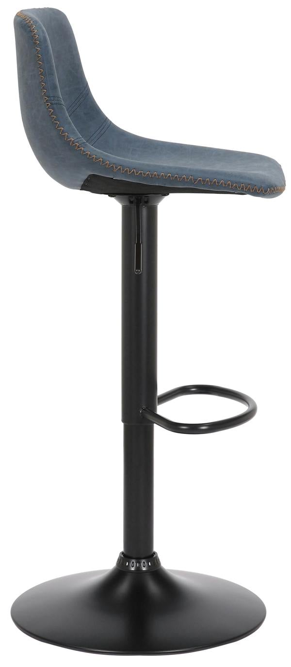 Lamboro Antico Faux Leather Kitchen Bar Stool, Matt Black Stem & Base, Adjustable Gas Lift With Backrest, Breakfast Bar Stool - Blue