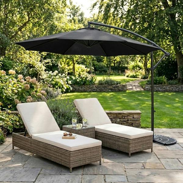 Jardi Cantilever Parasol 3m With Half Fan Base – Black
