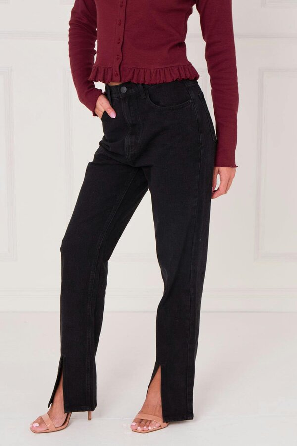 Black Front-Slit Straight Leg Jeans — Flattering, Modern & Effortlessly Chic