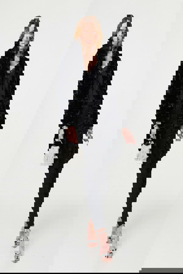 Black | Faux Fur Thigh Length Coat
