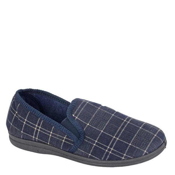 Sleepers Dale Twin Gusset Slippers - Navy Check