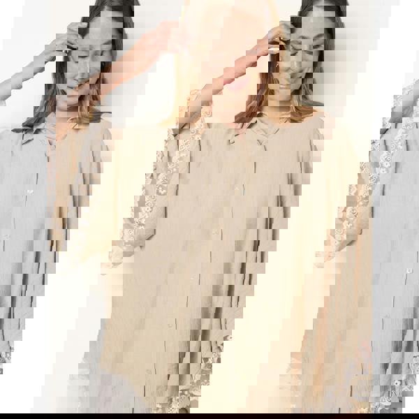 Blue Vanilla Oversize Crinkle Lace Hem Shirt