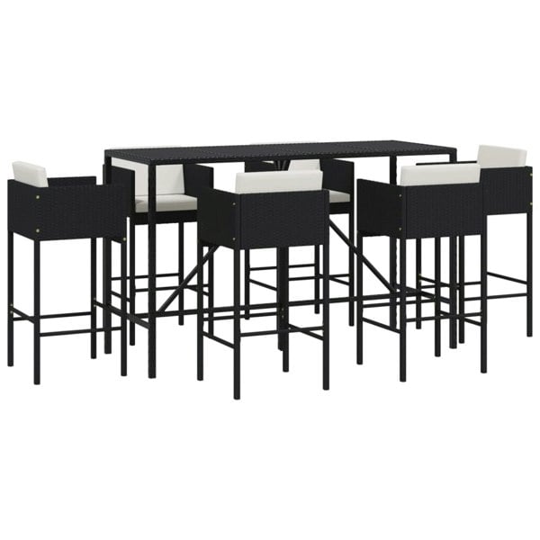 Berkfield 7 Piece Garden Bar Set with Cushions Black Poly Rattan