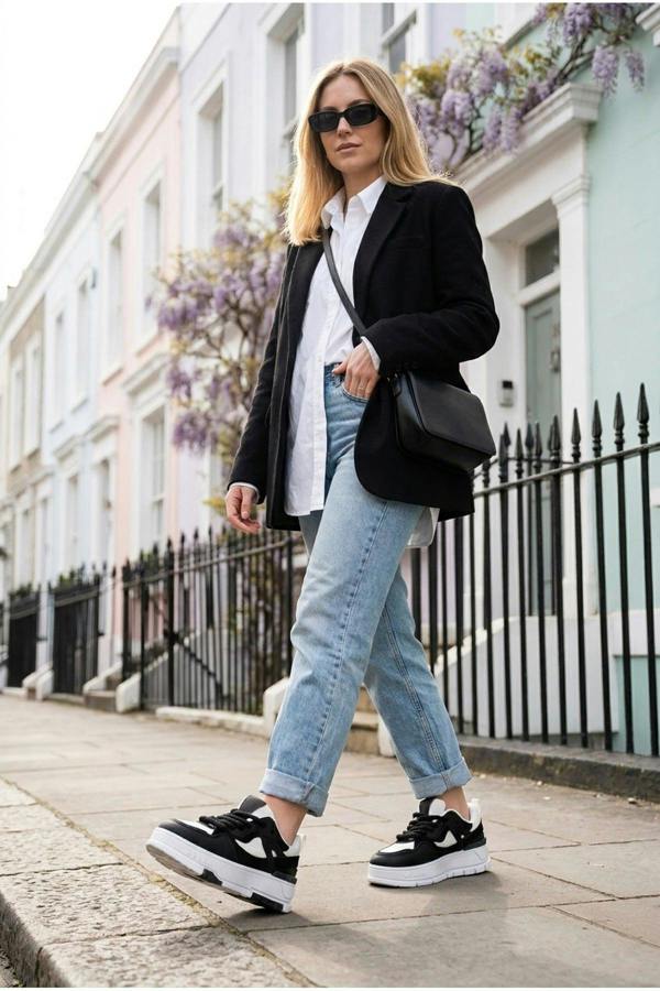 Genevieve Monochrome Chunky Sole Trainers - Black