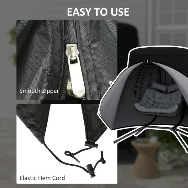 Black egg chair protective cover with smooth zipper and elastic hem cord
