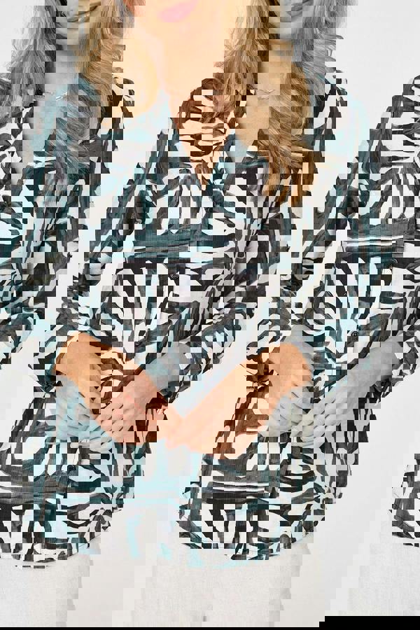 Black | Abstract Long Sleeve Collarless Blouse