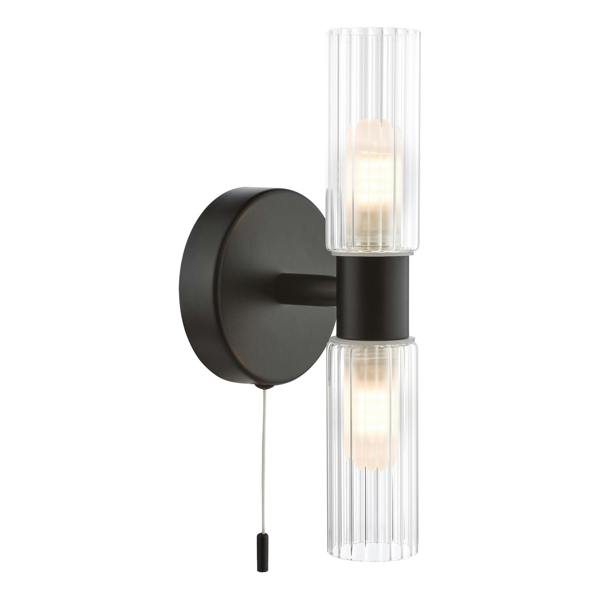 Pagazzi Lighting Hannah 2 Light Matte Black & Glass IP44 Wall Light