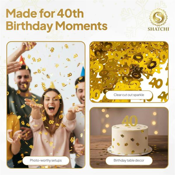 40th Birthday Gold Metallic Foil Confetti Pack for Party Tables and Milestone Celebrations image 9