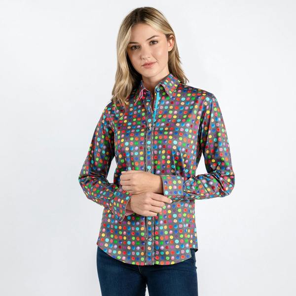 MULTICOLOUR SMALL POLKADOT WOMENS PRINT SHIRT - Premium Men's Patterned Shirt by Claudio Lugli | Bold Design, Tailored Fit, Best Printed Shirts