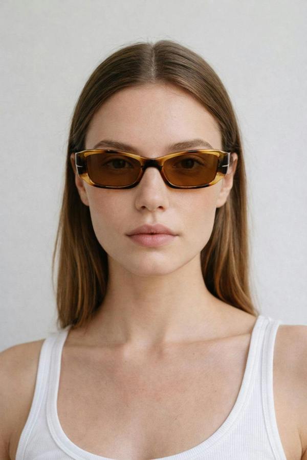 SVNX Bold Retangle Sunglasses In Brown Stripe